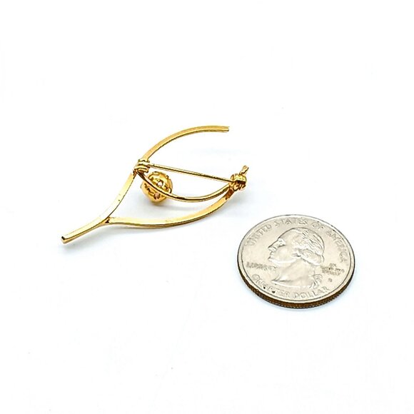 Delicate Wishbone Brooch with Pearl, Lovely Vintage Gold Tone Thanksgiving Lapel - Picture 3 of 3
